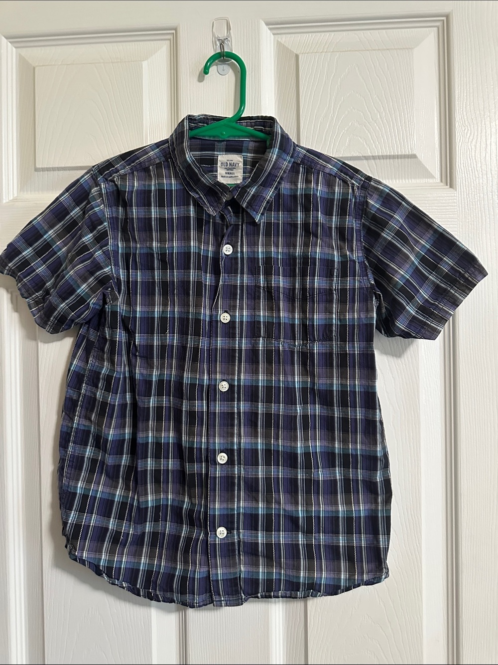 Old Navy Boys Plaid Short-Sleeve Button-Down Shirt - Navy, Blue, White